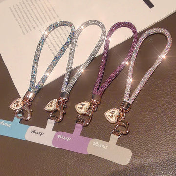 Rhinestone heart tag phone wrist strap