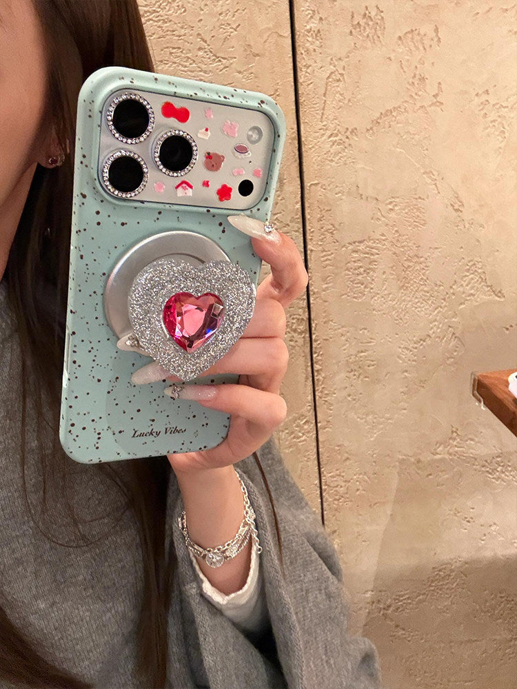 Heart-shaped mint-themed magnetic phone case