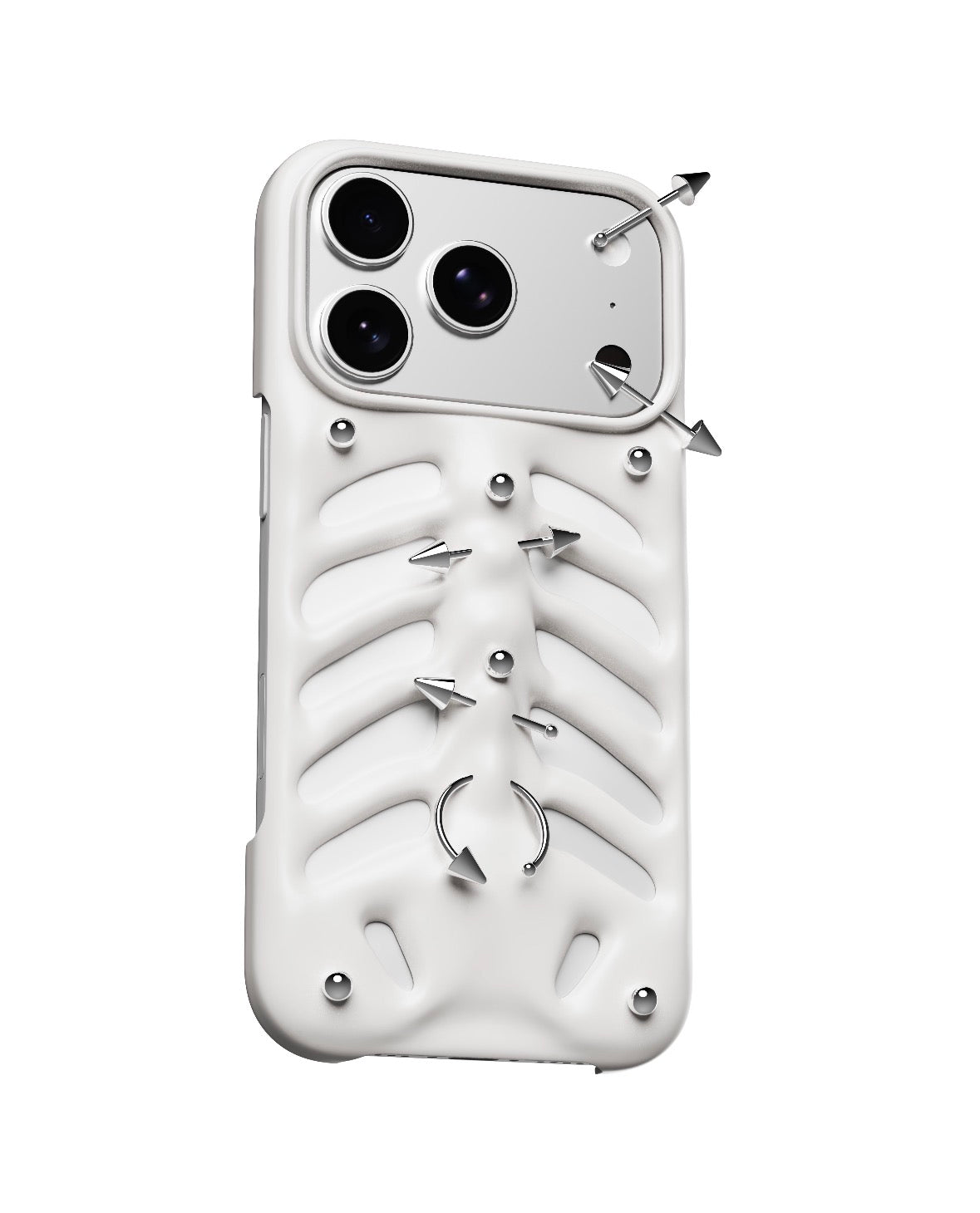 White Goth Punk iPhone Case with 3D Metal Piercing Studs