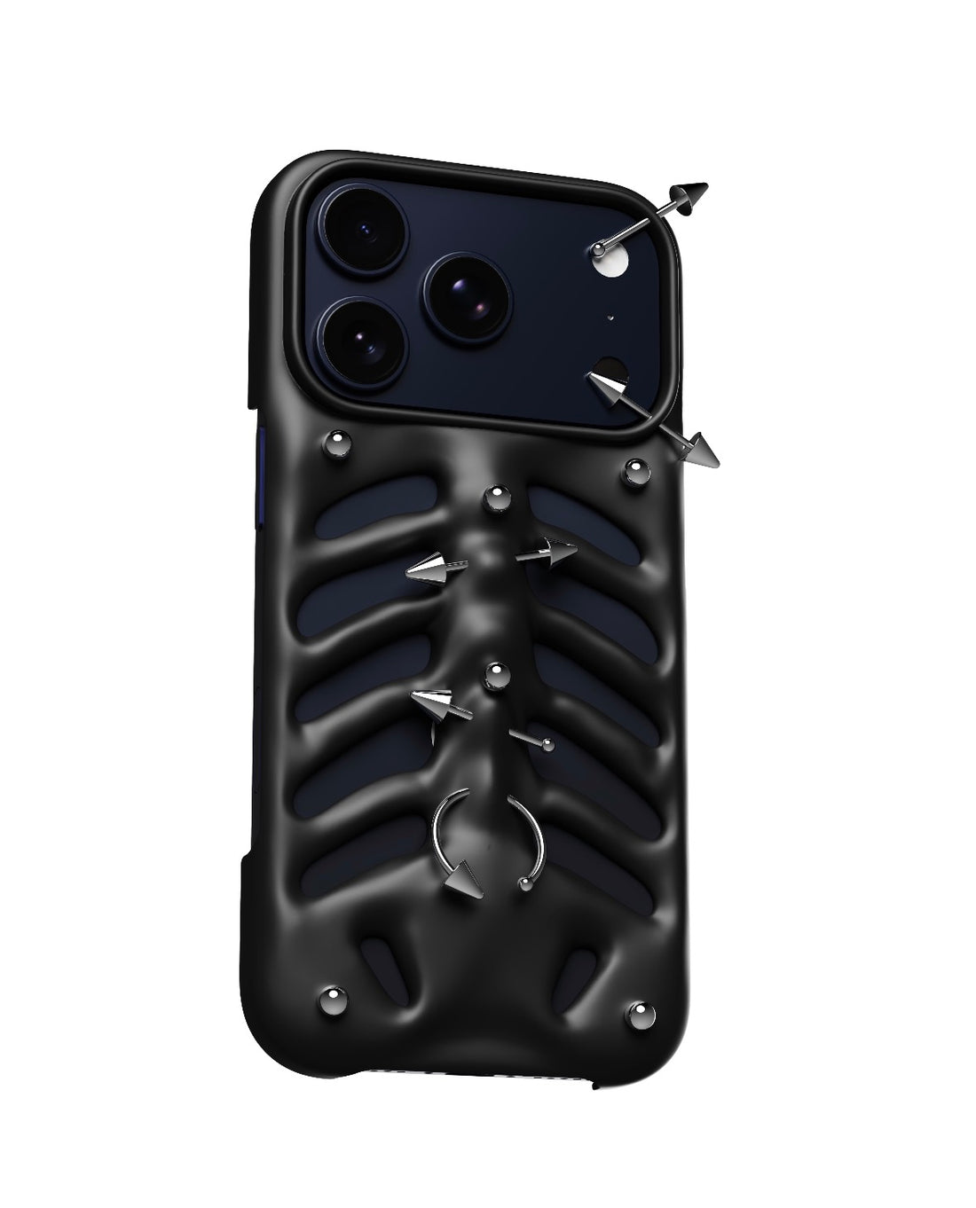 White Goth Punk iPhone Case with 3D Metal Piercing Studs