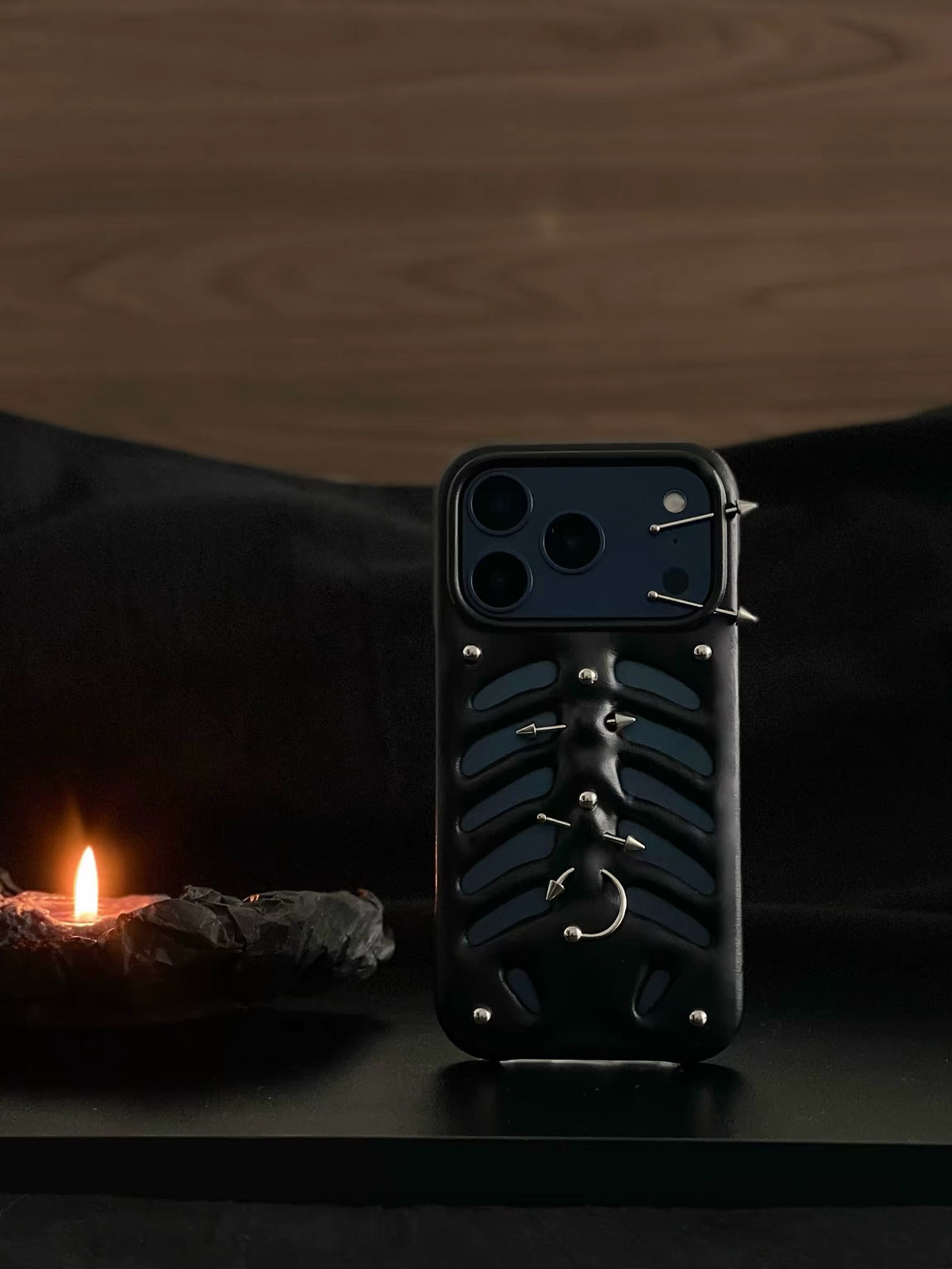 White Goth Punk iPhone Case with 3D Metal Piercing Studs