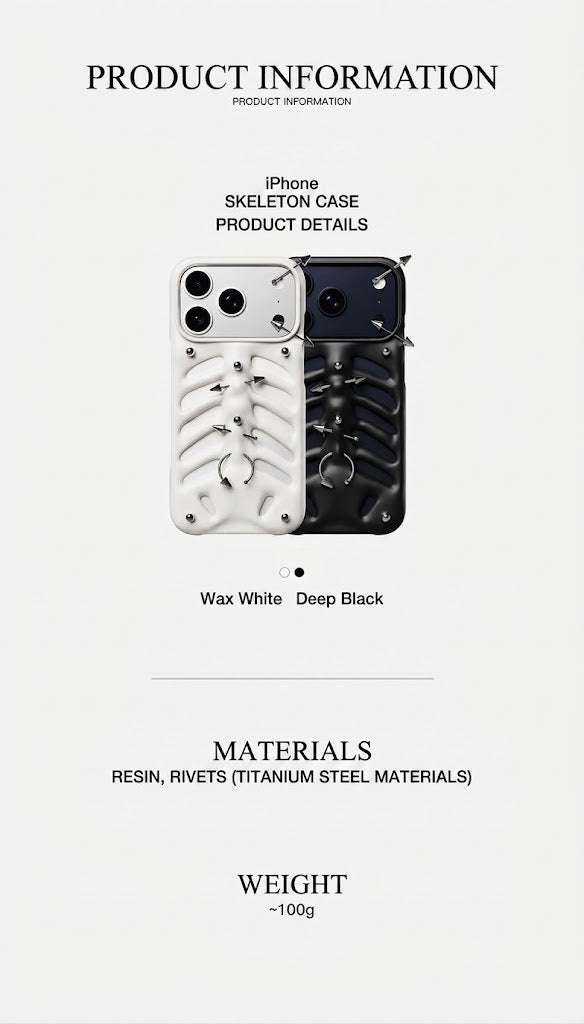 White Goth Punk iPhone Case with 3D Metal Piercing Studs