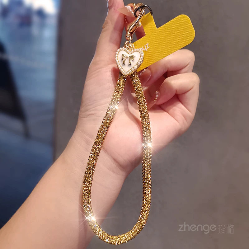 Gold Heart Tag Rhinestone Wrist Strap with Yellow Attachment Patch